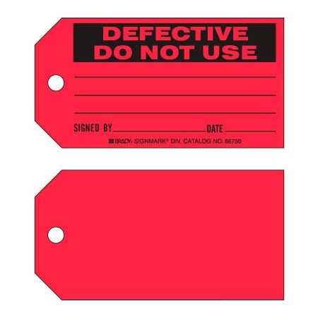 Brady Brady Defective Do Not Use Tag, 100/Pkg, Cardstock, 5-3/4inW x 3inH 86750
